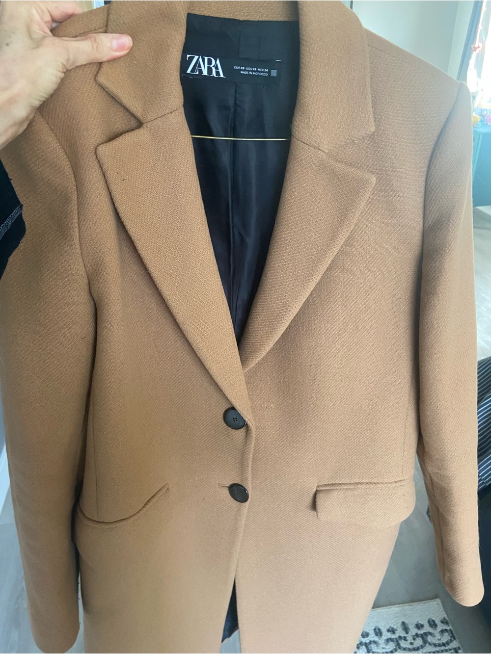Zara Camel  Single-Breasted Mantecoso Italian Wool-Blend Trench Coat